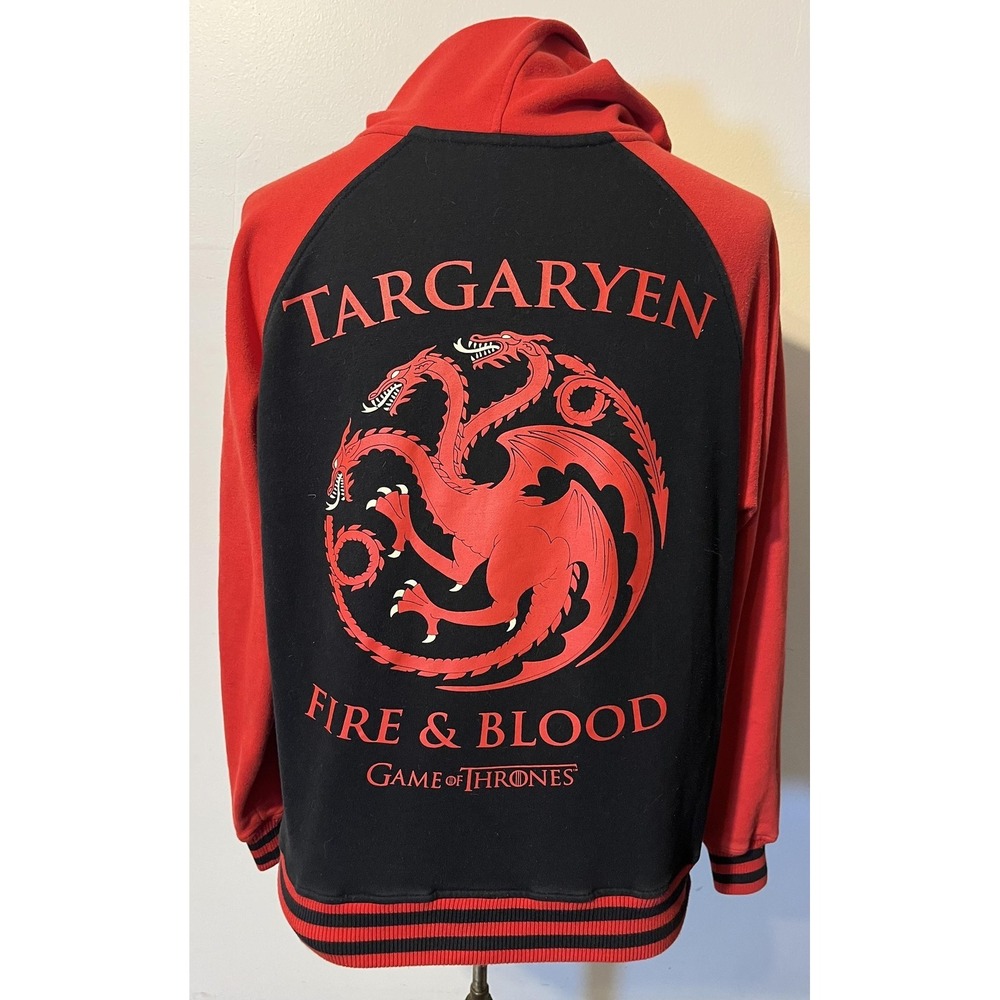 Game‎ Of Thrones Hoodie Mens Large Black Red Targaryen Fire & Blood Full Zip